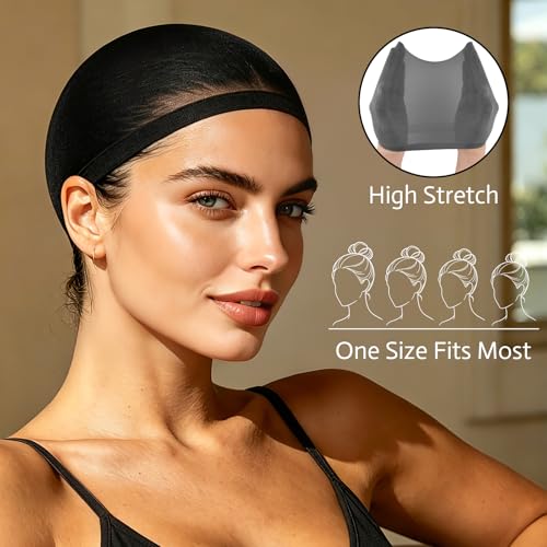 Black Wig Caps for Women and Men - 12 Pack Non-Slip Stocking Hair Nets for Wigs & Cosplay - Black / 12