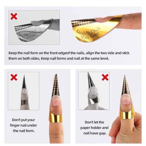 500 Pcs Nail Forms Gold Horseshoe Nail Extension Guide Paper Forms for Builder Gel, Polygel, Acrylic Nails