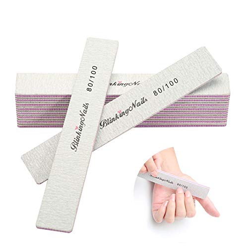 10Pcs Nail File 80/100 Grit Professional Nail Files and Buffers for Natural Nails, Double Sides Washable Block Disposable Nail Files for Nail Art DIY or Nail Manicure Salon