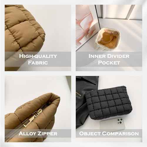 Puffy Quilted Makeup Bag for Women, Cosmetic Bag, Travel Toiletry Organizer Pouch Clutch (blue)