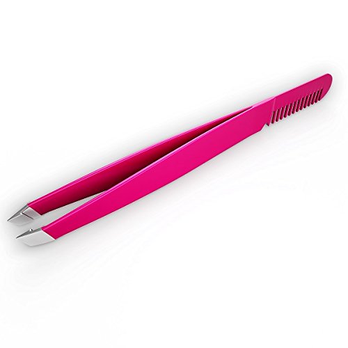 Eyebrow Tweezer with Comb - Slant Tip, Bright Pink - BOGO SALE Offer - Details Below.