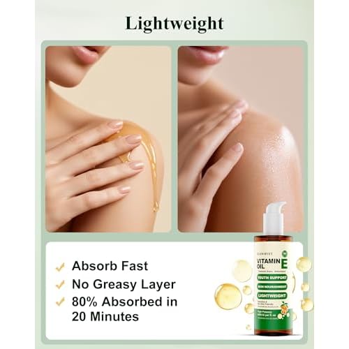16 Floz Pure Vitamin E Oil For Scars, Organic vit e Nail Oil for Face, Skin, Body and Hair, Nourish Dry Skin, Maintain Youthful, Antioxidant, Fade Scars LIGHTWEIGHT - 500ml