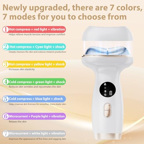 Upgraded Hot & Cold Dual Mode Face and Neck Beauty Massager, 7 in 1 LED Facial Sculptor, 7 Modes -Micro - Vibration - 7 Light -Heating -Ice Compress for Home Skin Care, Face Lift Device
