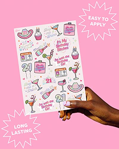 21st Birthday Party Temporary Tattoos - 48 Metallic Tats