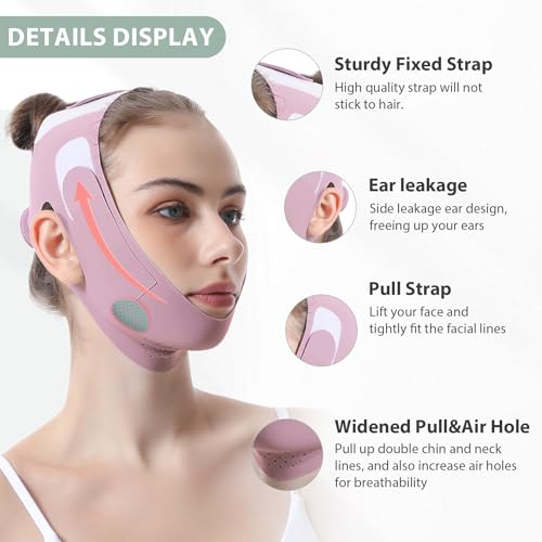 Graphene Face Lift Strap for Jawline Definition & Double Chin Reduction, Non-Surgical V-Shape Facial Slimmer for Skin Tightening and Firming, Reusable Anti-Aging Face Band for Women & Men (Purple)