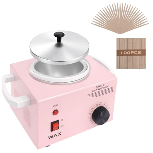 Electric Wax Warmer Machine for Body Hair Removal Hot SPA Aluminum Heater with Wooden Wax Sticks-Single Pot (Pink)
