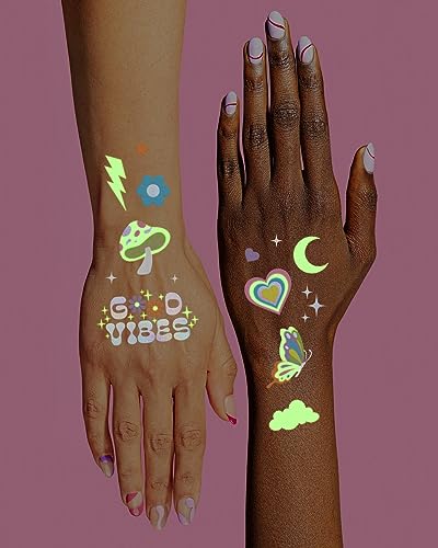 Glow in the Dark Temporary Tattoos for Rave Parties - 82 Iridescent Designs