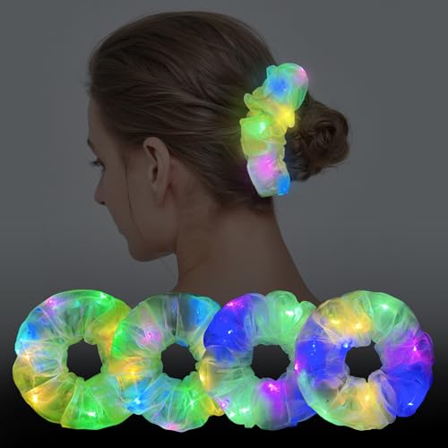 MUYANN 4-Pack LED Light Up Green Scrunchies for Women & Girls, Party & Festival Hair Accessories