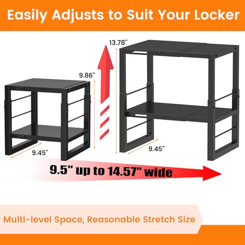 LIDTOP Black Adjustable Metal Locker Shelf Organizer - Stackable Storage for School, Office & Gym Lockers