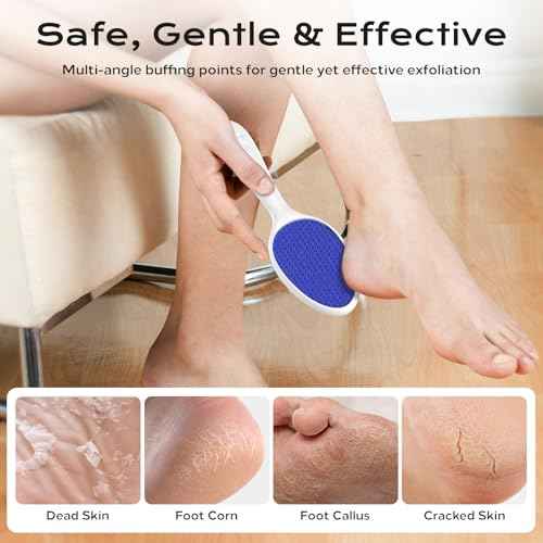 Foot File, Nano Glass Foot File Callus Remover with Handle, 2-in-1 Foot Scrubber Dead Skin Remover, Gentle Exfoliation Foot Buffer Pedicure Tools for Feet-Blue