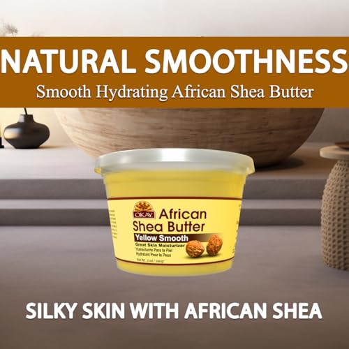 OKAY Yellow Shea Butter for Hair and Skin - Raw African Shea Butter for Women and Men, Daily Moisturizer for Face and Body, Helps with Stretch Marks, Soothes Dryness - 13 oz Jar (Pack of 1)