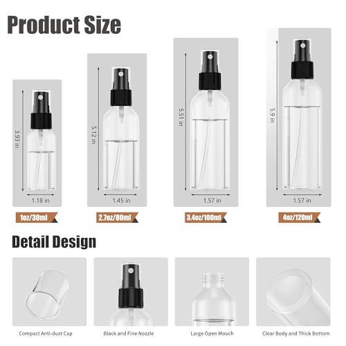 100PCS Small Spray Bottle, 2.7oz/80ml Travel Spray Bottle Clear Fine Mist Spray Bottles Plastic Empty Refillable Spray Bottles for Skin Care, Hair Care, Plant Care & Home Cleaning