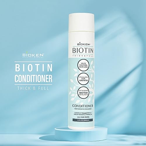 Bioken Biotin Hair Growth Conditioner - Thick and Full Hair Growth Enhancer Helps Control Hair Loss DHT Blocker Sulfate Free All Hair Types (10 oz)