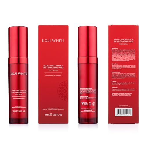 Koji White 2% Kojic Acid Serum + 3% Tranexamic Acid, 5% Niacinamide | Hydrating Facial Soothing Moisturizer for Uneven Skin - Vegan Skin Care, Fragrance Free, Unscented for Sensitive Skin - 1.01 Fl Oz