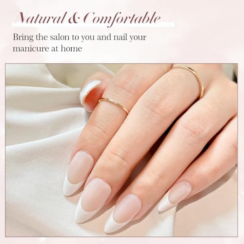 GloBlingle Classic French Gel Nail Tips - 400Pcs French Tip Press on Nails Medium Almond Fake Nails 5 in 1 Acrylic UV Gel Tips Building Gel Top Coat Cover Jelly Gel Tips Nail Extension DIY XS/S/M/L