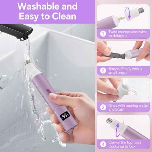 Nose Hair Trimmer for Women, 4-in-1 Electric Eyebrow Trimmer with LED Display, Painless & Waterproof Facial Hair Removal, USB-C Rechargeable Hair Shaver Razor for Nose Ear Eyebrow Peach-Fuzz Lips Chin