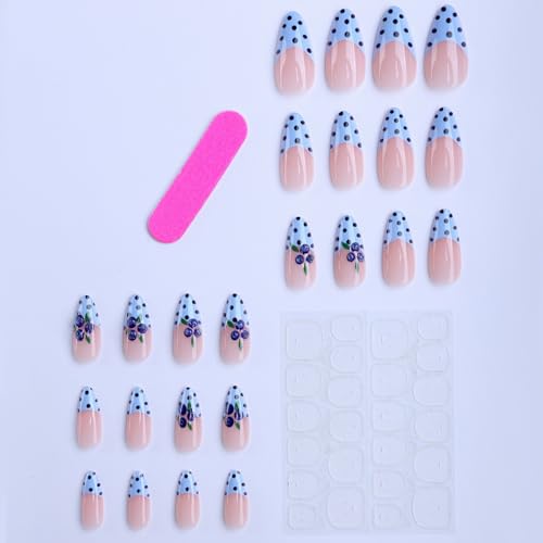 Blue Almond Press On Nails 24 Pc Kit with Jelly Tabs