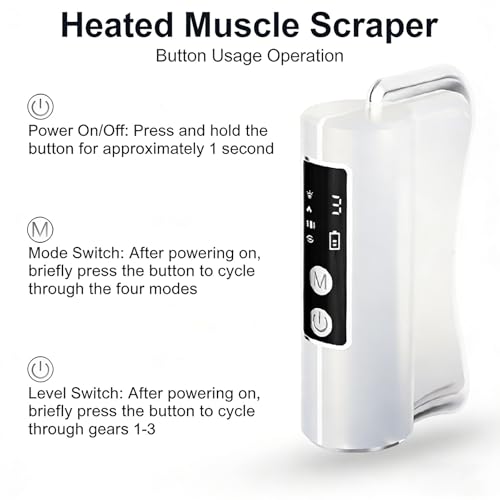 Heated Muscle Scraper Massage Tool,4 in 1 Electric Fascia Knife Gua Sha Tool for Whole Body Relaxation & Skincare with Light-Care 4 Modes 3 Levels, for Deep Tissue-White