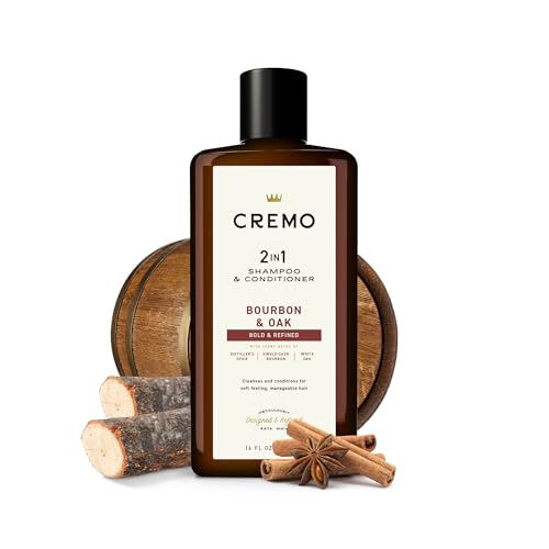Cremo Bourbon & Oak Barber Grade 2-in-1 Shampoo & Conditioner, 16 Fl Oz (2-Pack) - A Sophisticated Blend of Distiller¡¯s Spice, Fine Bourbon and White Oak
