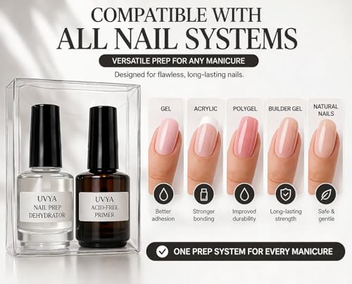 UVYA Nail Prep Dehydrator & Acid-Free Primer Set for Gel & Acrylic Nails