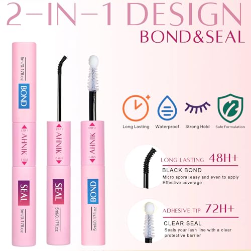 AHNIK Lash Bond and Seal Set - 72H Waterproof Lash Glue & Seal for DIY Eyelash Extensions