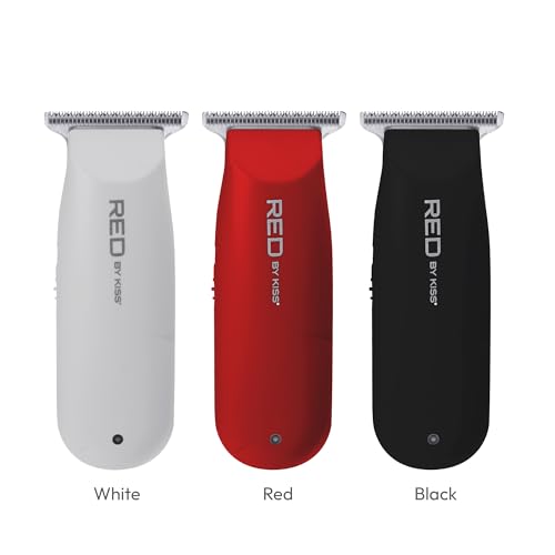 Red by Kiss Hair Clipper, Mini Cordless Hair Trimmer, Long Lasting Hair Cutting Kit, USB-C Rechargeable Haircut Beard Trimming Clippers for Men Women Kids, Portable Grooming Kit (Red)