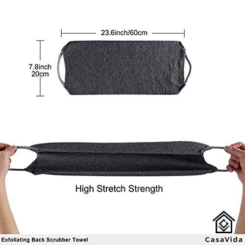 CASAVIDA Back Scrubber for Shower Nylon Bath Towel Washer Exfoliating Washcloth Rear Japanese Stretchable Strap Wash Cloth Body Exfoliation 2 Pack (Blue + Charcoal Gray)