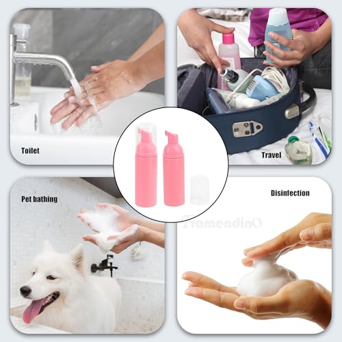 Framendino, 12 Pack Pink Empty Foam Pump Bottles 2 Oz Travel Foaming Soap Dispenser Bottle for Hand Lash Cleanser
