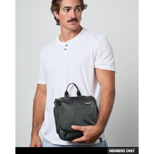 Members Only Hanging Toiletry Bag with Rotating Hook, Black Toiletry Organizer, Bathroom Bag