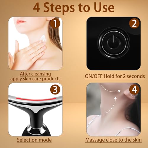 VGY 7-in-1 Face Massager Tool for Skin Care, Multi-Function Electric Red Light Therapy for Face, Wrinkles, Double Chin (Black)