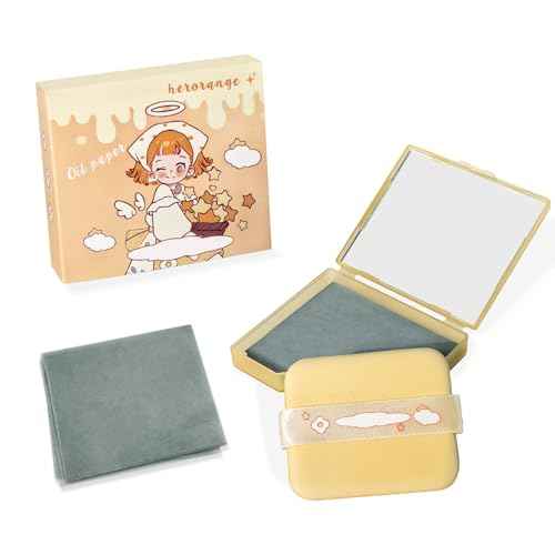 BOROLA 3-in-1 Oil Blotting Paper Set for Face 100 Sheets Oil Absorbing Sheet with Portable Mirror & Adhesive Makeup Puff, Blotting Paper for Oily Skin, Design for Men & Women(Yellow)