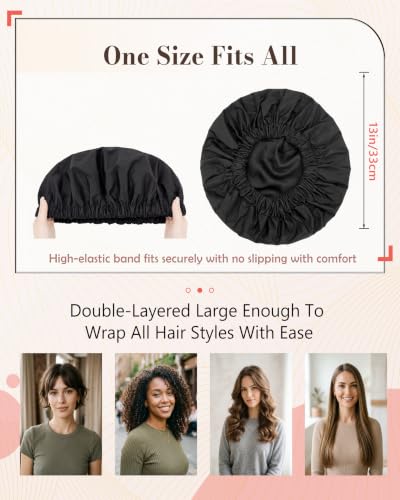 Waterproof Satin Lined Shower Cap for Women | Large Reusable