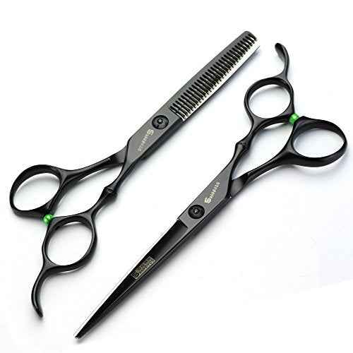 Professional Hair-Dressing Scissors and Hair Thinning Scissor Shears set - Black - Stainless Steel J44C 5.5"and 6" (6" set)