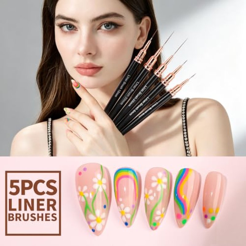 Teenitor 29Pcs Nail Art Kit with Brushes, Dotting Pens & Striping Tape