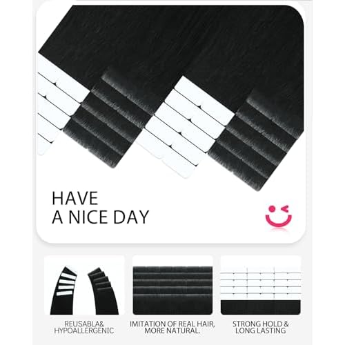 Youngsmile Injection Tape in Hair Extensions Real Human Hair, #1 Jet Black 14 Inch Invisible Edge Tape in Injected Hair Extensions, 20pcs 30g, Straight Remy Virgin Human Hair Tape ins (#1,14'')