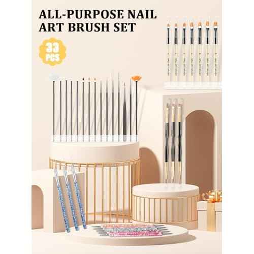 33PCS Nail Art Brushes Set, Nail Art Tools, Nail Design Tools with Gel Nail Brush, French Tip Tool Liner Brushes, Dotting Tools, Builder Gel Brush, Nail Tech Beginners Must Haves Stuff Supplies