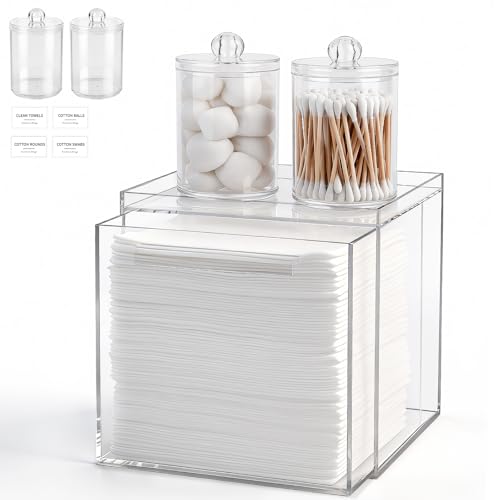 Acrylic Face Towel Holder with Qtip Organizer - 15 Inch Storage