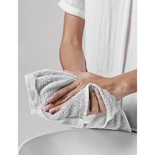 Delara Towels Cotton Washcloths Set 100% Organic Cotton, GOTS Certified Premium Quality Face Cloths, Feather Touch Technology Highly Absorbent and Soft Feel Fingertip Towels, Pack of 24