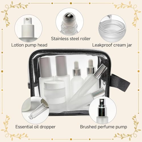 18-Pack TSA Approved Glass Travel Bottles Set with Pump Spray