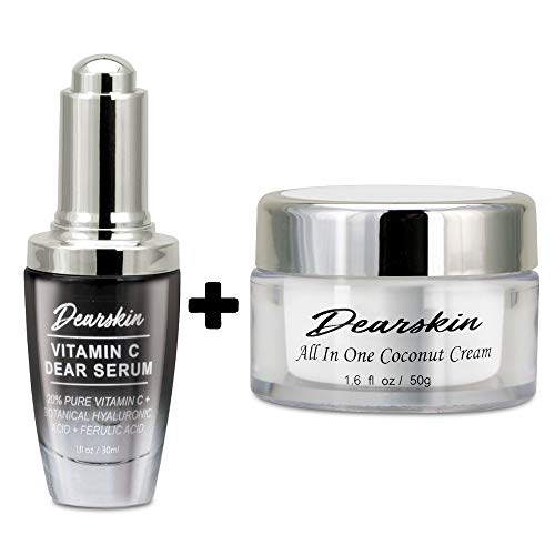 Vitamin C Dear Serum + All In One Coconut Cream seT- Pack with Vitamin C Serum 20%, Hyaluronic Acid Botanic, Vitamin E Organic and Coconut Oil Cream Day and Night (Serum + Cream)