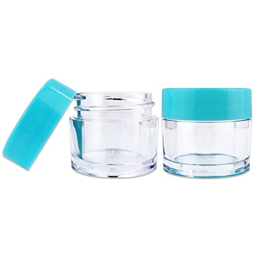 Beauticom¢ç 7 Gram / 7 ML (Quantity: 60 Pieces) Thick Wall Round Leak Proof Clear Acrylic Jars with Teal Lids for Beauty, Cream, Cosmetics, Salves, Scrubs