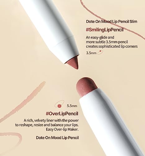 Heart Percent Dote On Mood Lip Pencil Slim, Defines and Fills Creamy Lip Liner Retractable Lipstick Pencil with Built-In Sharpener, #01. Peach Beige