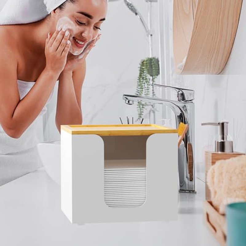 Acrylic Disposable Face Towel Holder with Bamboo Lid