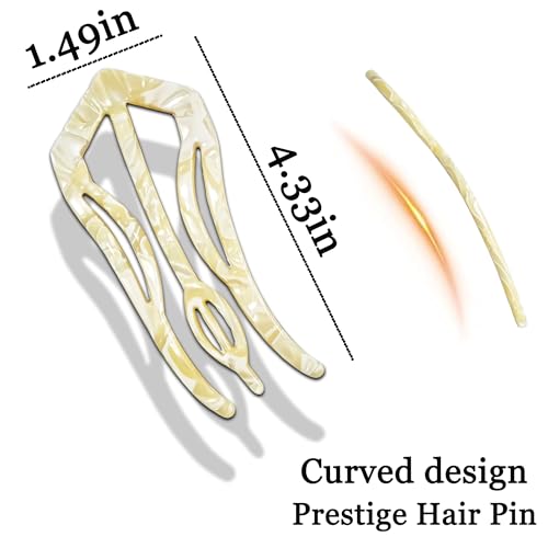 Light 2 Pack French Hair Pins for Women - 4.3 Inch Tortoiseshell & Cream Marble Style, 3 Prong Twist Design for Updos & Buns