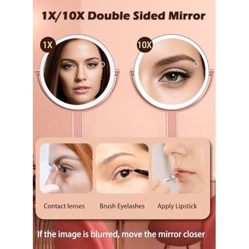 10x Magnifying Mirror with Light,Double Sided Magnified Mirrors,Rechargeable 3 Color Lights and Adjustable Brightness Vanity Mirror,360¡Æ Rotation Detachable for Travel with Tweezer