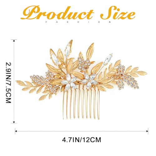Gold Leaf Wedding Hair Comb with Crystals