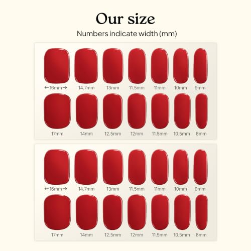 Heyhae Semi-Cured Gel Nail Strips - Solid Red (28 Count Kit, Sun-Cured)