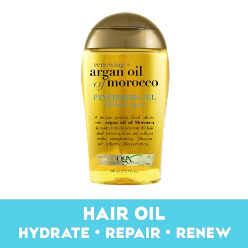 OGX Renewing + Argan Oil of Morocco Penetrating Hair Oil Treatment, Moisturizing & Strengthening Silky Oil for All Hair Types, Paraben-Free, Sulfated-Surfactants Free, 3.3 fl oz