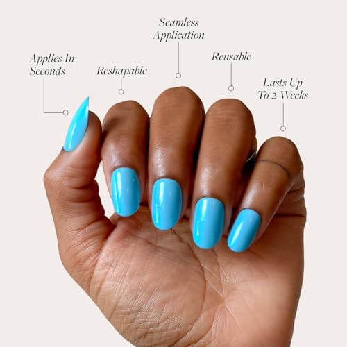 Glamnetic Azure Blue Press-On Nails - Short Round 30 Nail Kit