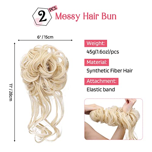 HOOJIH Messy Bun Hair Piece 2PCS Tousled Updo Light Blonde